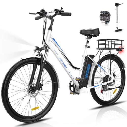 HITWAY Elektrische fiets, voor dames en heren, 26 inch (66 cm), stadsfiets, met 250W-motor, 7 Shimano-versnellingen, 36 V, 11,2 Ah, uitneembare lithium-accu, 35-90 km