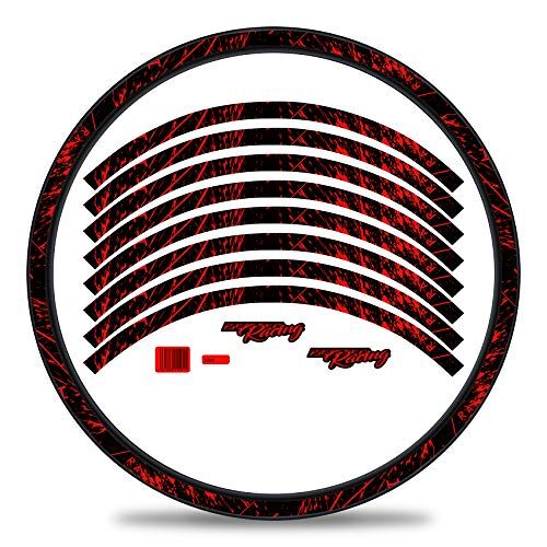 Finest Folia 16-delige set velgrandstickers voor fietsvelgen in racing-design, complete set voor 27 inch en 29 inch voor racefiets, mountainbike, MTB, loopfiets RX025 (neon rood, mat)