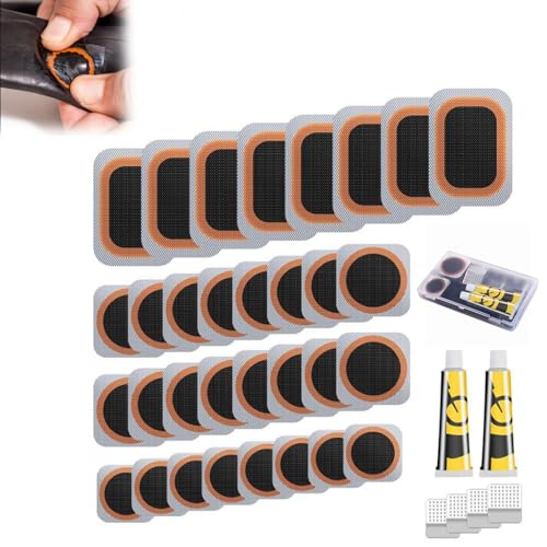 BuyB Reparatieset voor fietsbanden, reparatieset voor fietsband, reparatieset voor fietsband met opbergdoos, reparatieset voor binnenband, voor motorfiets, mountainbike #Set 1