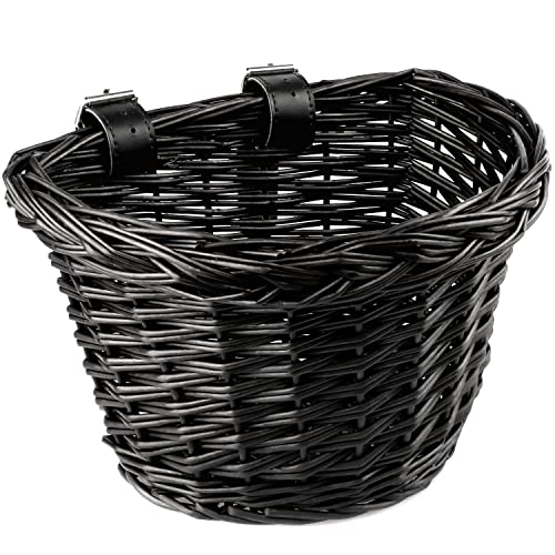 AVASTA Wicker Fietsmand voor fietsen 30, 36, 41 cm, scooter, driewieler, levering met leren riem, maat XS, zwart