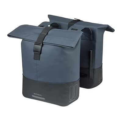 Basil Cove Dubbele fietstas voor bagagedrager, waterdicht, 28-32 liter, reflecterend, duurzaam van gerecycled materiaal, compatibel met MIK, 29 x 14,5 x 36 cm, blauw/zwart Basil Cove Dubbele fietstas voor bagagedrager, waterdicht, 28-32 liter, reflecterend, duurzaam van gerecycled materiaal, compatibel met MIK, 29 x 14,5 x 36 cm, blauw/zwart