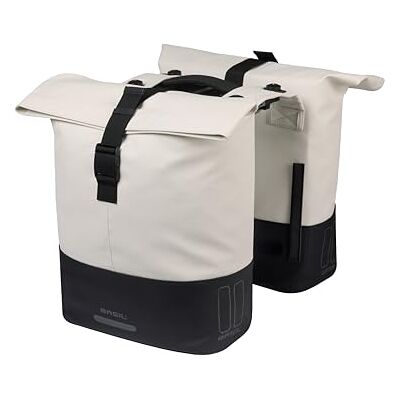 Basil Cove Fietstas, dubbel, met MIK adapterplaat, 28-32 l, waterdicht, reflecterend, gerecycled materiaal, 29 x 14,5 x 36 cm, wit/zwart Basil Cove Fietstas, dubbel, met MIK adapterplaat, 28-32 l, waterdicht, reflecterend, gerecycled materiaal, 29 x 14,5 x 36 cm, wit/zwart