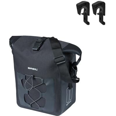 Basil Fietsenkoffer M MIK Hooks – 12–15L – Tarpaulin/Polyester – Waterdicht IPX3 – Oprolbare bovenzijde – Compressievak vooraan – Reflecterend – Afneembare schouderband – Zwart Basil Fietsenkoffer M MIK Hooks – 12–15L – Tarpaulin/Polyester – Waterdicht IPX3 – Oprolbare bovenzijde – Compressievak vooraan – Reflecterend – Afneembare schouderband – Zwart