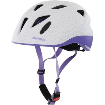 ALPINA XIMO L.E. – Lichtgewicht, veilige en slagvaste fietshelm met optionele LED-verlichting voor kinderen white purple dots matt 47-51 ALPINA XIMO L.E. – Lichtgewicht, veilige en slagvaste fietshelm met optionele LED-verlichting voor kinderen white purple dots matt 47-51