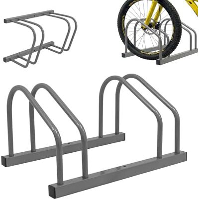 Relaxdays fietsenrek vloer- en wandmontage, 2 fietsen, tot 65 mm bandbreedte, garage & hof, staal, zilver Relaxdays fietsenrek vloer- en wandmontage, 2 fietsen, tot 65 mm bandbreedte, garage & hof, staal, zilver