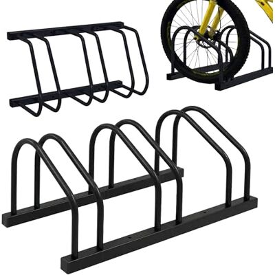 Relaxdays fietsstandaard vloer- & wandmontage, 3 fietsen, tot 65 mm bandbreedte, garage hof, rijopstelling, staal, zwart Relaxdays fietsstandaard vloer- & wandmontage, 3 fietsen, tot 65 mm bandbreedte, garage hof, rijopstelling, staal, zwart