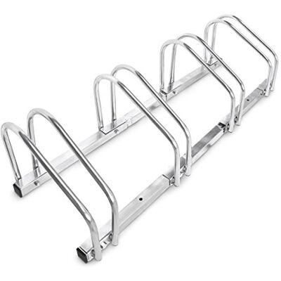 Relaxdays fietsenrek, voor 4 fietsen, bodem- en wandmontage, HBD: ca 26 x 100 x 32 cm, fietsenstandaard, zilver Relaxdays fietsenrek, voor 4 fietsen, bodem- en wandmontage, HBD: ca 26 x 100 x 32 cm, fietsenstandaard, zilver