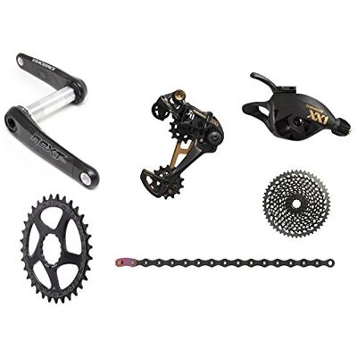 Sram XX1 Eagle 175mm 6-delige groepset inclusief RaceFace Crankset, Zwart/Goud Sram XX1 Eagle 175mm 6-delige groepset inclusief RaceFace Crankset, Zwart/Goud