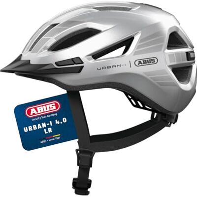 ABUS city helm Urban-I 4.0 LR fietshelm met varkensstaart opening, piek, magnetische sluiting licht klaar voor montage achterlicht voor tieners, vrouwen en mannen maat S, zilver ABUS city helm Urban-I 4.0 LR fietshelm met varkensstaart opening, piek, magnetische sluiting licht klaar voor montage achterlicht voor tieners, vrouwen en mannen maat S, zilver
