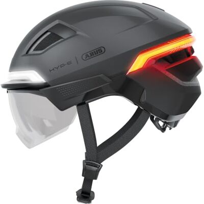 ABUS HYP-E B.LACE fietshelm met voor-, achter- en knipperlicht alsmede draadloze remlichtactivering met vizier en oorbeschermers voor fiets, e-bike en S-pedelec maat S, grijs ABUS HYP-E B.LACE fietshelm met voor-, achter- en knipperlicht alsmede draadloze remlichtactivering met vizier en oorbeschermers voor fiets, e-bike en S-pedelec maat S, grijs