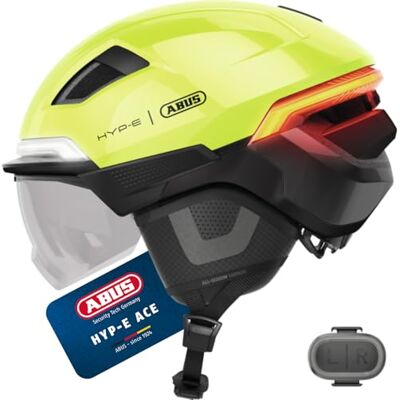 ABUS HYP-E ACE fietshelm met voorlicht, achterlicht en knipperlicht met vizier en oorbeschermers ook geschikt voor e-bikes en S-pedelecs voor dames en heren maat S, signaalgeel ABUS HYP-E ACE fietshelm met voorlicht, achterlicht en knipperlicht met vizier en oorbeschermers ook geschikt voor e-bikes en S-pedelecs voor dames en heren maat S, signaalgeel
