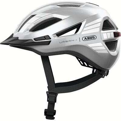 ABUS Urban-I 4.0 city helm fietshelm met oplaadbaar achterlicht, 2 lichtstanden, piek, varkensstaartopening en magneetsluiting voor tieners, vrouwen en mannen maat L, zilver ABUS Urban-I 4.0 city helm fietshelm met oplaadbaar achterlicht, 2 lichtstanden, piek, varkensstaartopening en magneetsluiting voor tieners, vrouwen en mannen maat L, zilver