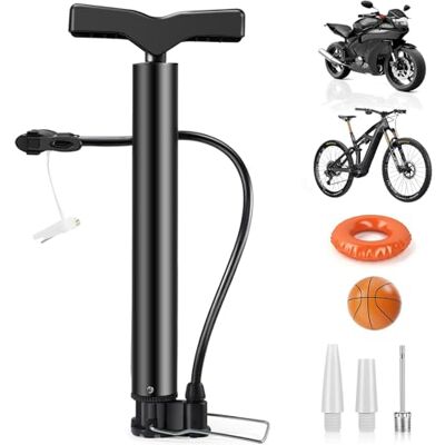 Vonsera Fietsluchtpomp, 130 psi, hogedruk staande pomp met 3 ventielen en balnaald, compatibel met Presta, Schrader en Dunlop, voor MTB, e-bike, motorfiets, voetbal en basketbal Vonsera Fietsluchtpomp, 130 psi, hogedruk staande pomp met 3 ventielen en balnaald, compatibel met Presta, Schrader en Dunlop, voor MTB, e-bike, motorfiets, voetbal en basketbal