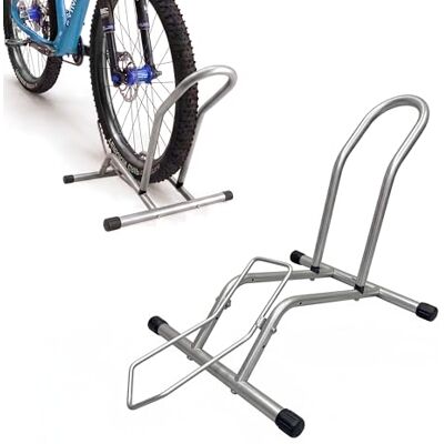 Relaxdays fietsstandaard, 16–29 inch, banden tot 10,5 cm, voor/achterwielstandaard, vloermodel, 1 fiets, zilver Relaxdays fietsstandaard, 16–29 inch, banden tot 10,5 cm, voor/achterwielstandaard, vloermodel, 1 fiets, zilver
