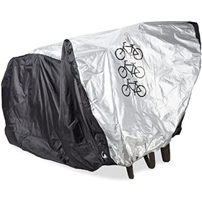 Relaxdays fietshoes voor 3 fietsen, HBD: 110x200x100 cm, afdekhoes fiets, inclusief draagtas, kunststof, zwart/zilver Relaxdays fietshoes voor 3 fietsen, HBD: 110x200x100 cm, afdekhoes fiets, inclusief draagtas, kunststof, zwart/zilver
