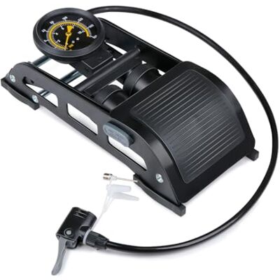 Dunlop Dubbele Voetpomp met Manometer Luchtpomp voor Auto, Fiets, Motor en Bal Fietspomp met Drukmeter Pomp met Schrader Ventiel en Frans Ventiel Universeel Dunlop Dubbele Voetpomp met Manometer Luchtpomp voor Auto, Fiets, Motor en Bal Fietspomp met Drukmeter Pomp met Schrader Ventiel en Frans Ventiel Universeel