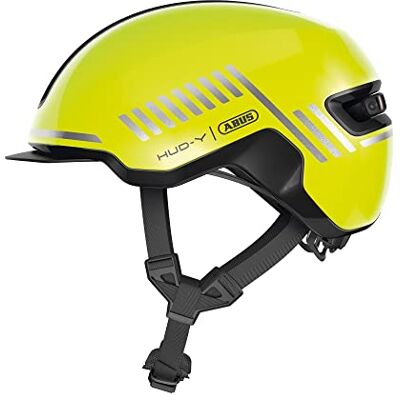 ABUS Urban helm HUD-Y met magnetisch, oplaadbaar led-achterlicht en magneetsluiting coole fietshelm voor dagelijks gebruik voor dames en heren glanzend geel, maat L ABUS Urban helm HUD-Y met magnetisch, oplaadbaar led-achterlicht en magneetsluiting coole fietshelm voor dagelijks gebruik voor dames en heren glanzend geel, maat L