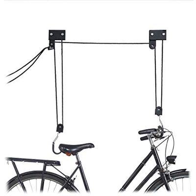 Relaxdays fietslift plafond, draaglast van 57 kg, met haak, universeel, met katrol, fietsophangsysteem, zwart Relaxdays fietslift plafond, draaglast van 57 kg, met haak, universeel, met katrol, fietsophangsysteem, zwart
