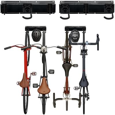 Relaxdays fiets opbergsysteem muur, voor 4 fietsen & helmen, verticaal, verstelbare haken, fiets muurbeugel, zwart Relaxdays fiets opbergsysteem muur, voor 4 fietsen & helmen, verticaal, verstelbare haken, fiets muurbeugel, zwart