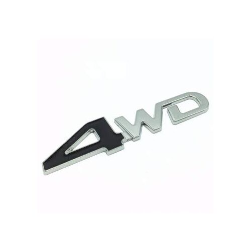 Emblem 4WD  logo belettering zwart chroom 3D 9,9 cm x 2,5 cm achter sticker metaal