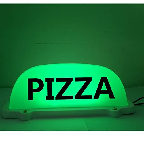 VILIERY 5-12V Waterproof LED Car Top Light Roof PIZZA and With 3 Meter Charger Line Magnet Base PIZZA Light.Two Power Connection Modes, 4 Colors (12V cigarette lighter,Green)