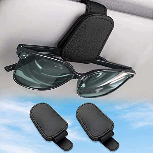 TINMAGI Set van 2 brillenhouders voor auto, lederen brillenhouder voor auto, zonneklep, houder, magnetische zonnebrilhouder, ticket clip