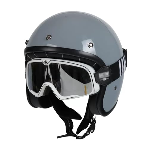 SHAPLE Straat Open Motorhelmen ECE/DOT Goedgekeurd, Nieuwe Motorfiets Halve Helmen Heren Dames, Retro Motor 3/4 Helm Met Bril, Helmen Voor Scooter Chopper ( Color : C , Size : M=(57-58cm) )