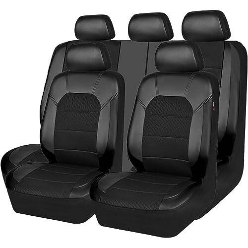 ZanLIn Leren autostoelhoezen voor CR-V (2017), volledige sets voorstoelhoezen, ademende stoelhoezen, kussens, airbag compatibel,B-Black/Black