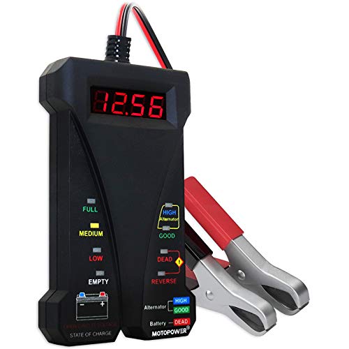 MOTOPOWER Digitale accutester, voltmeter, laadsysteemanalysator met lcd-display en led-display, zwart