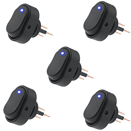 CENPEK 5 Stks Waterdichte LED Verlichte Tuimelschakelaar Toggle 12V 30A SPST 3-pins Aan-Off Blauwe Ronde Dot Schakelaar voor Auto Boot Marine-Blauw LED