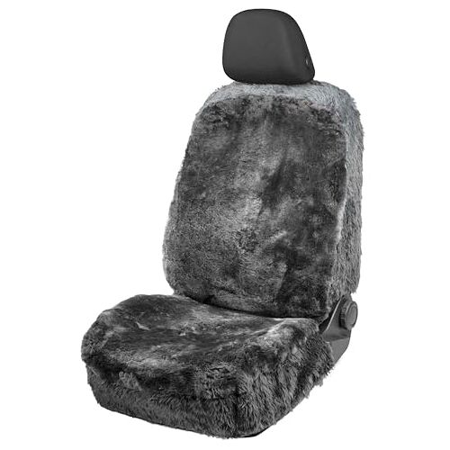 WALSER Lamsvacht autostoelhoes Mona, 100% lamsvacht stoelhoes voor auto, 1 stuk lamsvacht stoelhoes auto voorstoelen antraciet