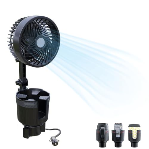 RIEONA Auto-waterbekerhouderventilator, 3-in-1 universele grote waterbekerhouder met 360 ° rotatieventilator, grote bekerhouderverlenger for auto, bekerhouderverlenger en auto-accessoires for SUV's, campers,