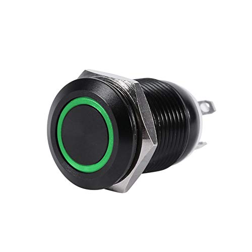 Madezz Qiilu Auto 12mm LED Licht Momentary Drukknop,Schakelaar Toggle Black Case 2A (Groen)