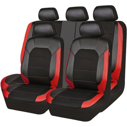 ZanLIn Leren autostoelhoezen voor Audi TT 2021-2022, volledige sets voorstoelhoezen, ademende stoelhoezen, kussens, airbag compatibel,C-Black/Red