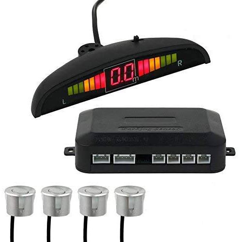 AUTOUTLET Parkeersensor PDC achteruitrij-alarm parkeerhulp met 4 sensoren parkeerhulp pieper voor auto's, LED-display, DC 12 V zilver