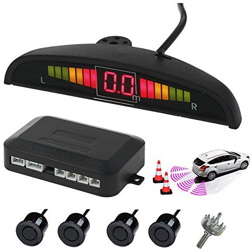 AUTOUTLET Achteruitrij-parkeersensoren 4 Sensoren Kit Audio Zoemer Alarm LED-display, DC 12V