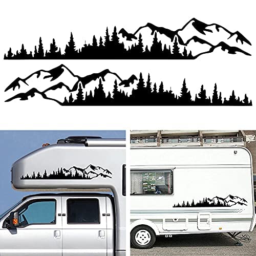 NEINUO 2 stuks universele vinylbomen bergbos grafische stickers lichaamsraam bumperstickers for camper, caravan, auto, vrachtwagen, zwart / 3250