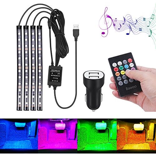 Bawoo Auto-interieurverlichting LED-sfeerverlichting,  48 stripverlichting binnenverlichting USB-poort lichtstrip met afstandsbediening