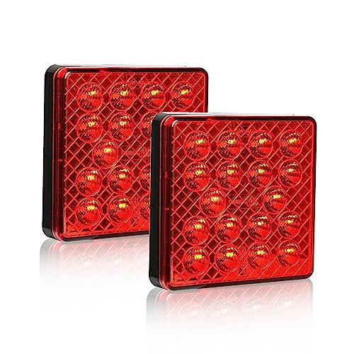 Yuanjoy 2 stuks mistlichten led 12 V 24 V rood met E-keurmerk goedgekeurd, waterdichte autoaanhanger achter mistlichten set vierkant 10 x 10 cm