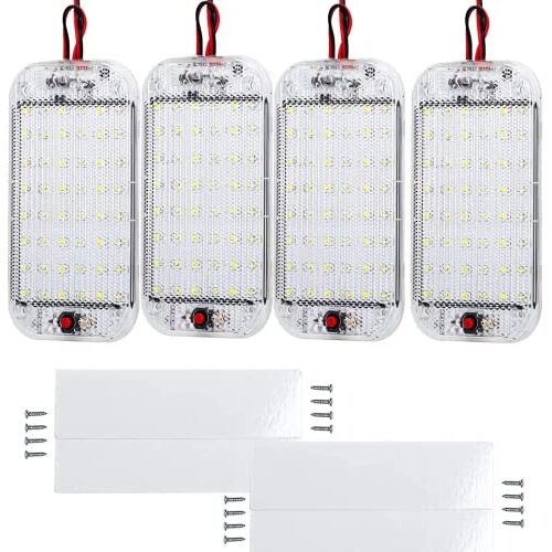 Intckwan 12v-85v Auto Binnenverlichting LED, 48 LED's Auto Binnenverlichting met Aan/uit Schakelaar, Binnenverlichting Voor Auto, Camper, Vrachtwagen, Boot, Caravan, 4 Stuks