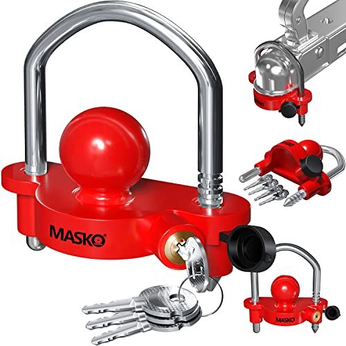 Masko ® Aanhangwagenslot voor gangbare aanhangwagenkoppeling eenvoudige montage diefstalbeveiliging aanhangwagenbeveiliging 2 sleutels extra veilig kruisslot, incl. afdekbescherming