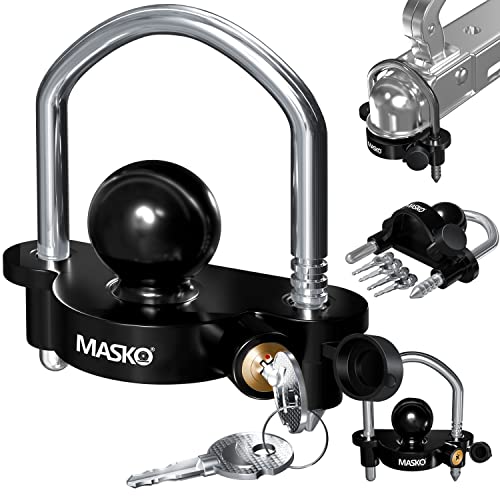 Masko ® Aanhangwagenslot voor gangbare aanhangwagenkoppeling eenvoudige montage diefstalbeveiliging aanhangwagenbeveiliging 2 sleutels extra veilig kruisslot, incl. afdekbescherming