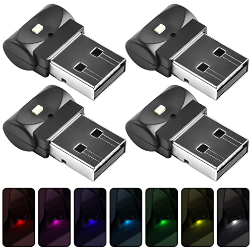 Aicharynic USB-auto-led-binnenverlichting, 4 stuks, mini-USB-licht, USB-led-verlichting, omgevingslicht, 6 kleuren instelbaar, binnenruimte, sfeerverlichting voor auto, laptop, mobiele
