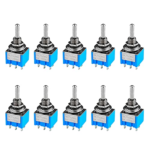 PerfectHD Mini tuimelschakelaar mini schakelaar 6 contacten tuimelschakelaar 6A 125V 3A 250V blauw set van 10 8 varianten