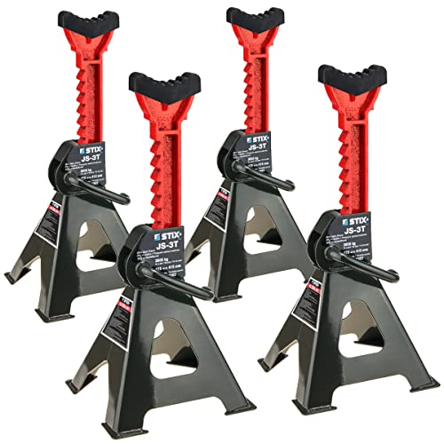 STIX Automotive Equipment Onderstelbokken 3T 3000KG JS-3T met rubberen bescherming steunbokken (4 stuks x 3 ton met rubber)