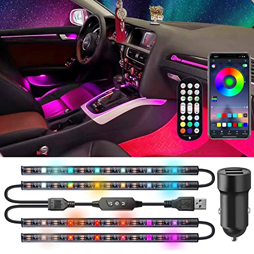 LYGZM Led-binnenverlichting voor de auto, DC5 V, USB-aansluiting, autolader, lichtstrip met 5050 leds, binnenverlichting voor de auto met app-controle en afstandsbediening, sfeerverlichting voor de