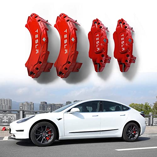 HEYCE 4 stuks Auto Remklauw Cover voor Tesla Model S Custom Aluminium Remklauw Cover, Auto Wiel Rem Duurzame Remklauw Covers,Red-19inches