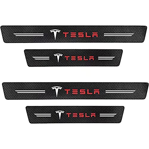 AMENAS 4 stuks auto dorpelbeschermer, voor Tesla Model 3 Model S Model X Model Y voorste achter dorpelbescherming koolstofvezel