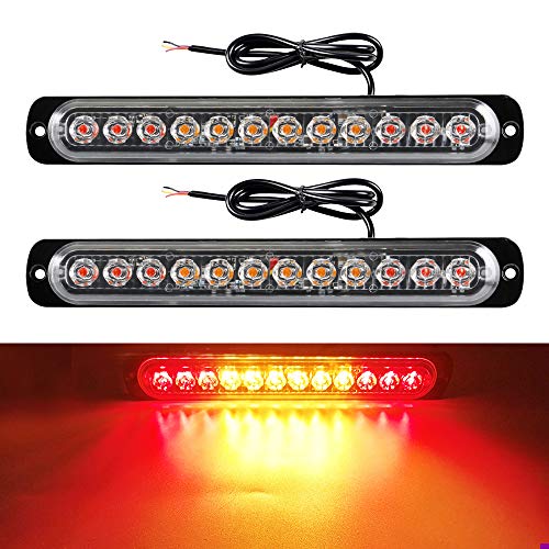 yifengshun 12-24V 12LED Emergency Strobe Lights Waarschuwingslichten Bar-Waterproof Knipperende Modus Herstel Breakdown Beacon Light-Surface Mount voor Bouw Voertuig -2 stks rood+amber+rood