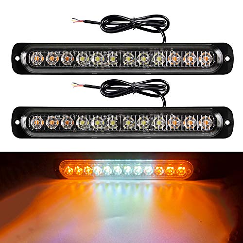 yifengshun 12-24V 12LED Emergency Strobe Lights Waarschuwingslichten Bar-Waterproof Knipperende Modus Herstel Breakdown Beacon Light-Surface Mount voor Bouw Voertuig -2 stks amber+wit+amber